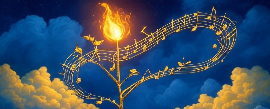 Music tree with glowing notes